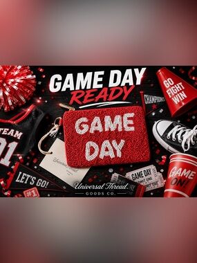 Universal Thread Red "Game Day" Beaded coin Pouch